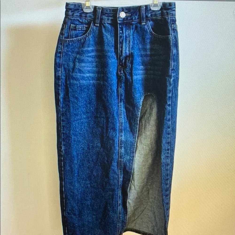 SHEIN Blue Denim Midi Skirt